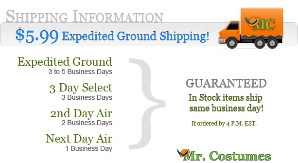 In Stock items ship same business day at Mr. Costumes!